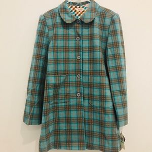Penguin Wool Plaid Coat Peter Pan Collar